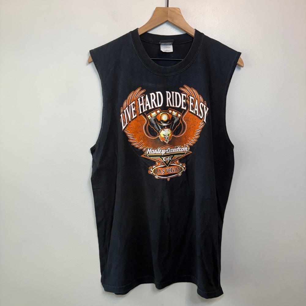Harley Davidson Cafe Las Vegas Live Hard Ride Easy Sleeveless Muscle Tee Large